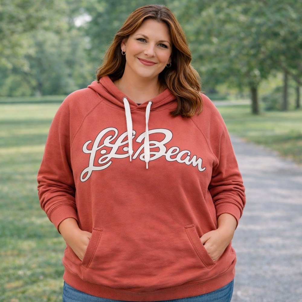 L.L. Bean Women's 24/7 Sweats Hoodie Logo Sweatshirt Pullover, Pink Size 1XL